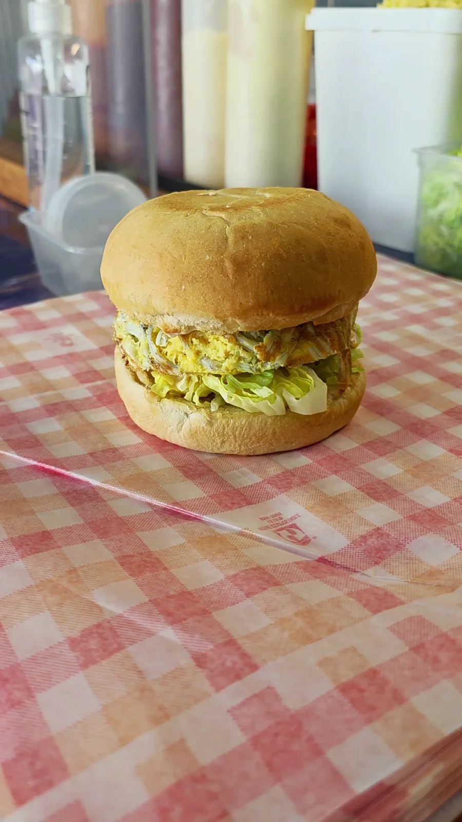 A freshly made whitebait burger in the Triple B Burgers kitchen